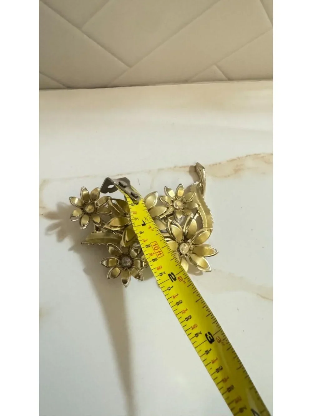 Signed Coro Brooch-Floral Gold tone with Rhinestones